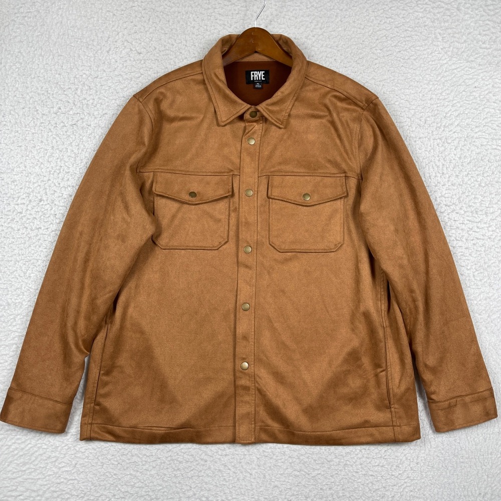 Frye Shirt Jacket Mens XL Brown Faux Suede Snap Front Western Rugged Workwear